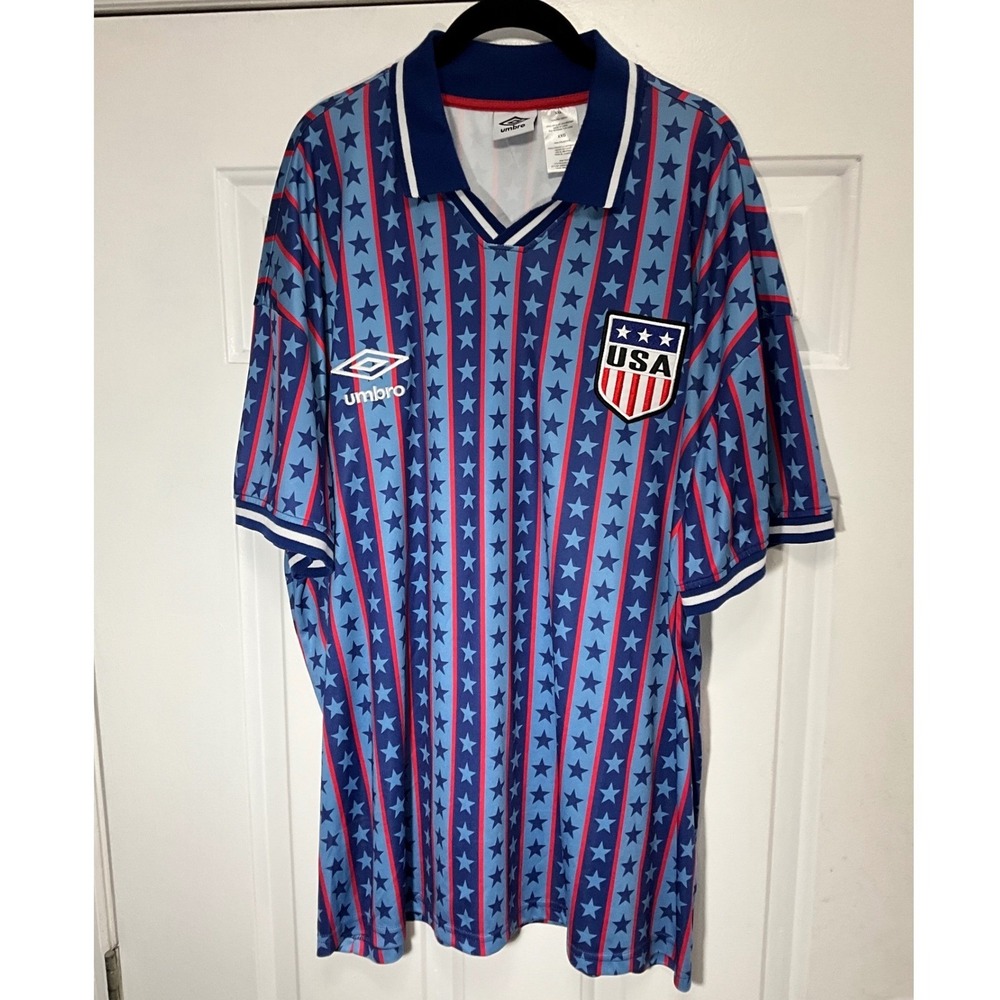 Umbro USA Soccer Jersey Mens XXL Blue Stars Stripes United States Soccer Kit